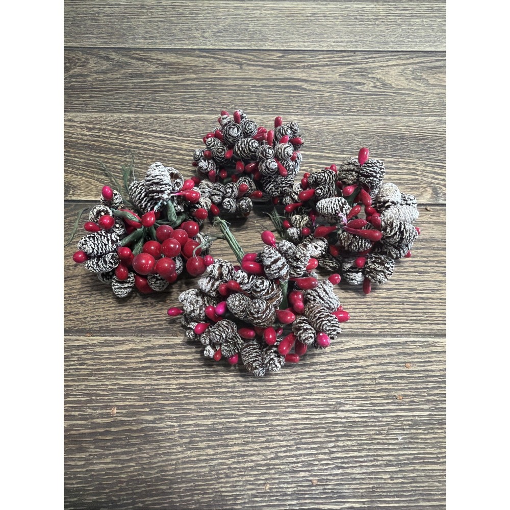 VTG Mini Frosted Pinecones & Berry Cluster Wires Perfect Holiday Craft 4 Bundles